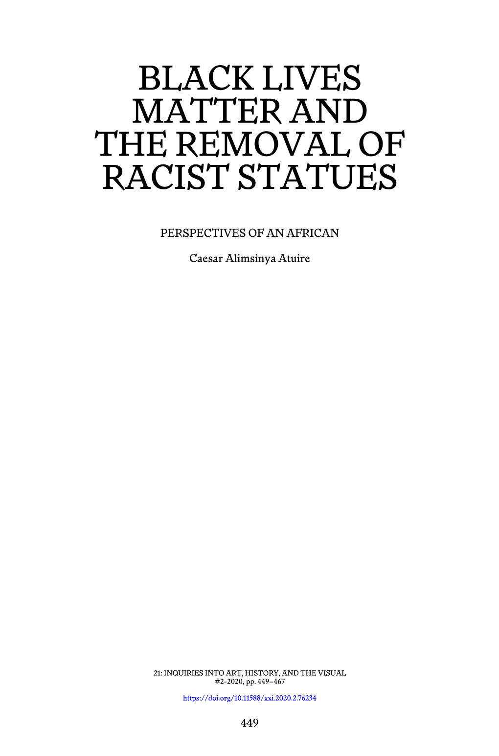 Black Lives Matter and the Removal of Racist Statues