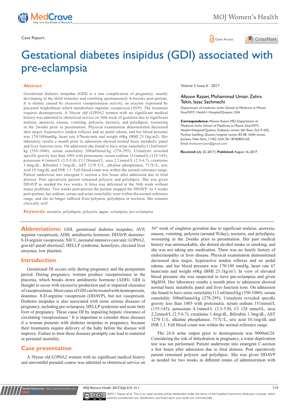 Gestational Diabetes Insipidus (GDI) Associated with Pre-Eclampsia