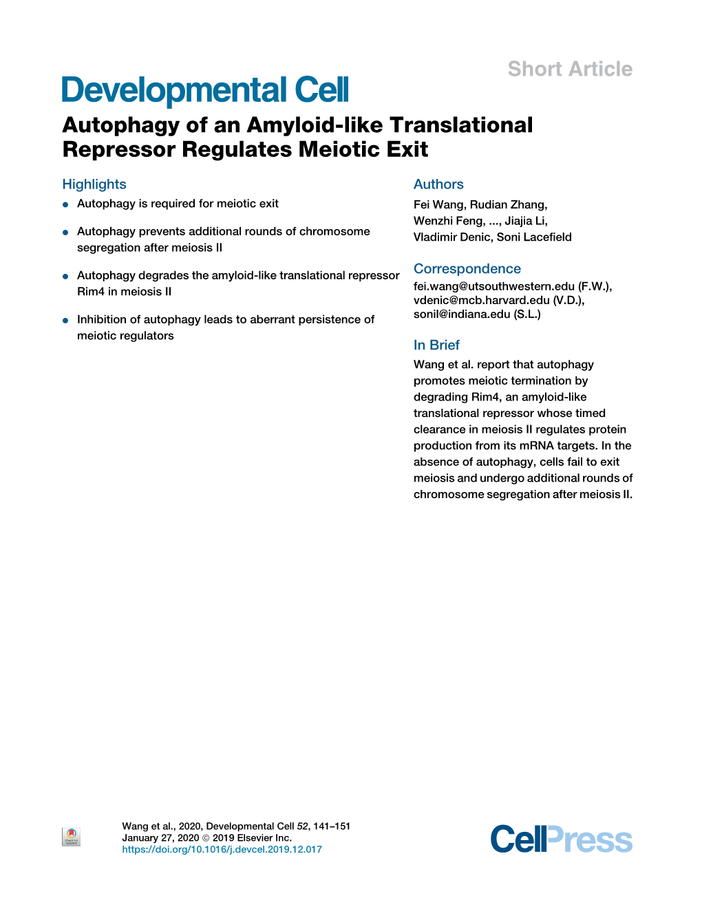 Autophagy of an Amyloid-Like Translational Repressor Regulates Meiotic Exit