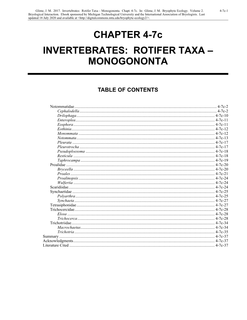 Volume 2, Chapter 4-7C: Invertebrates: Rotifer Taxa