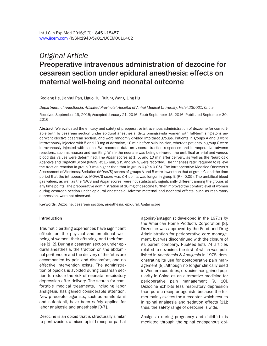 Original Article Preoperative Intravenous Administration Of