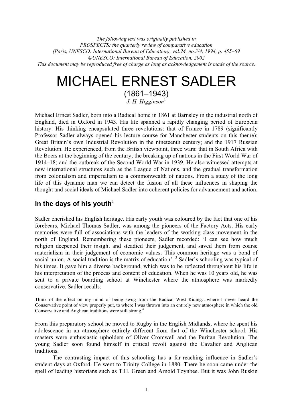 Michael Ernest Sadler (1861–1943) J