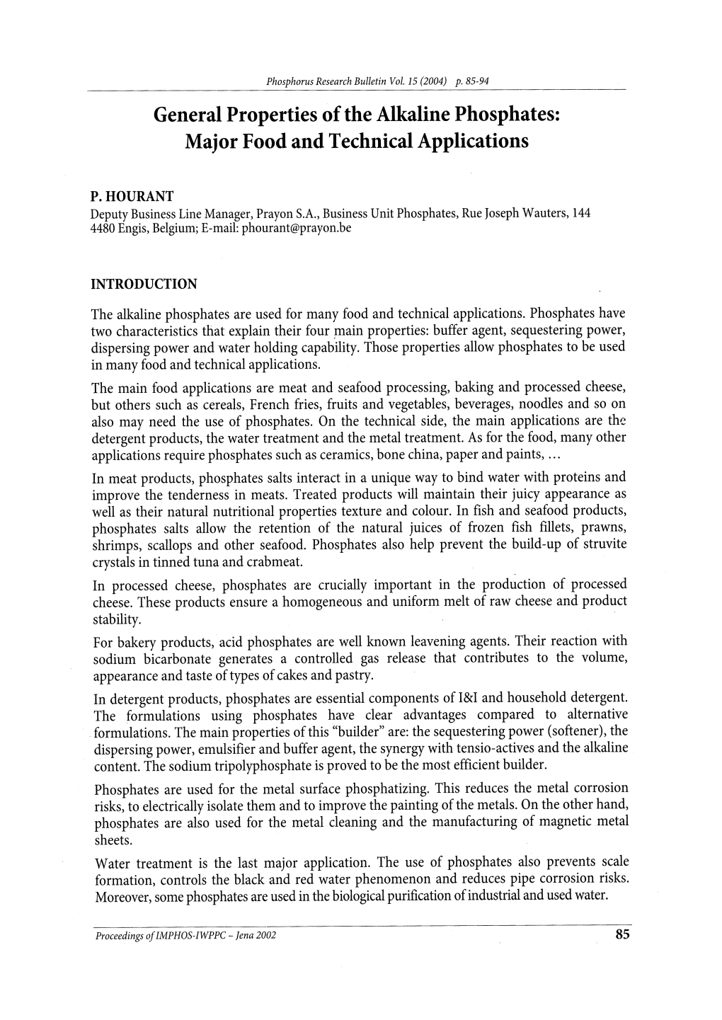 General Properties of the Alkaline Phosphates: - Major Food and Technical Applications