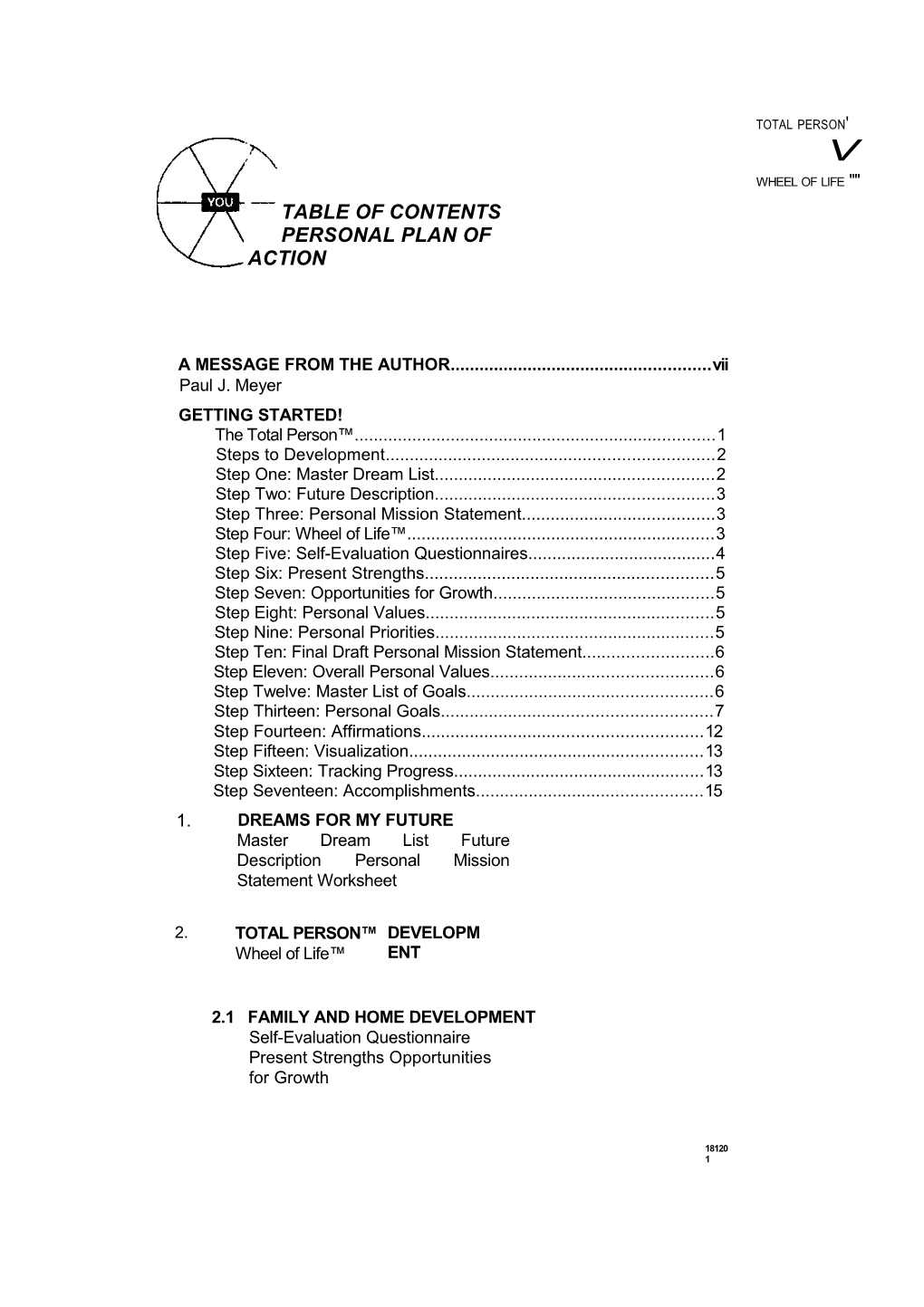 Table of Contents Personal Plan of Action