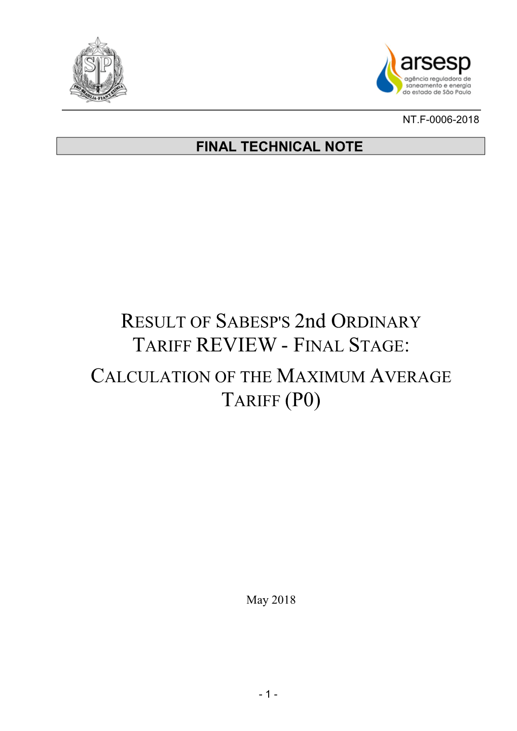 Tariff Review - Final Stage: Calculation of the Maximum Average Tariff (P0)