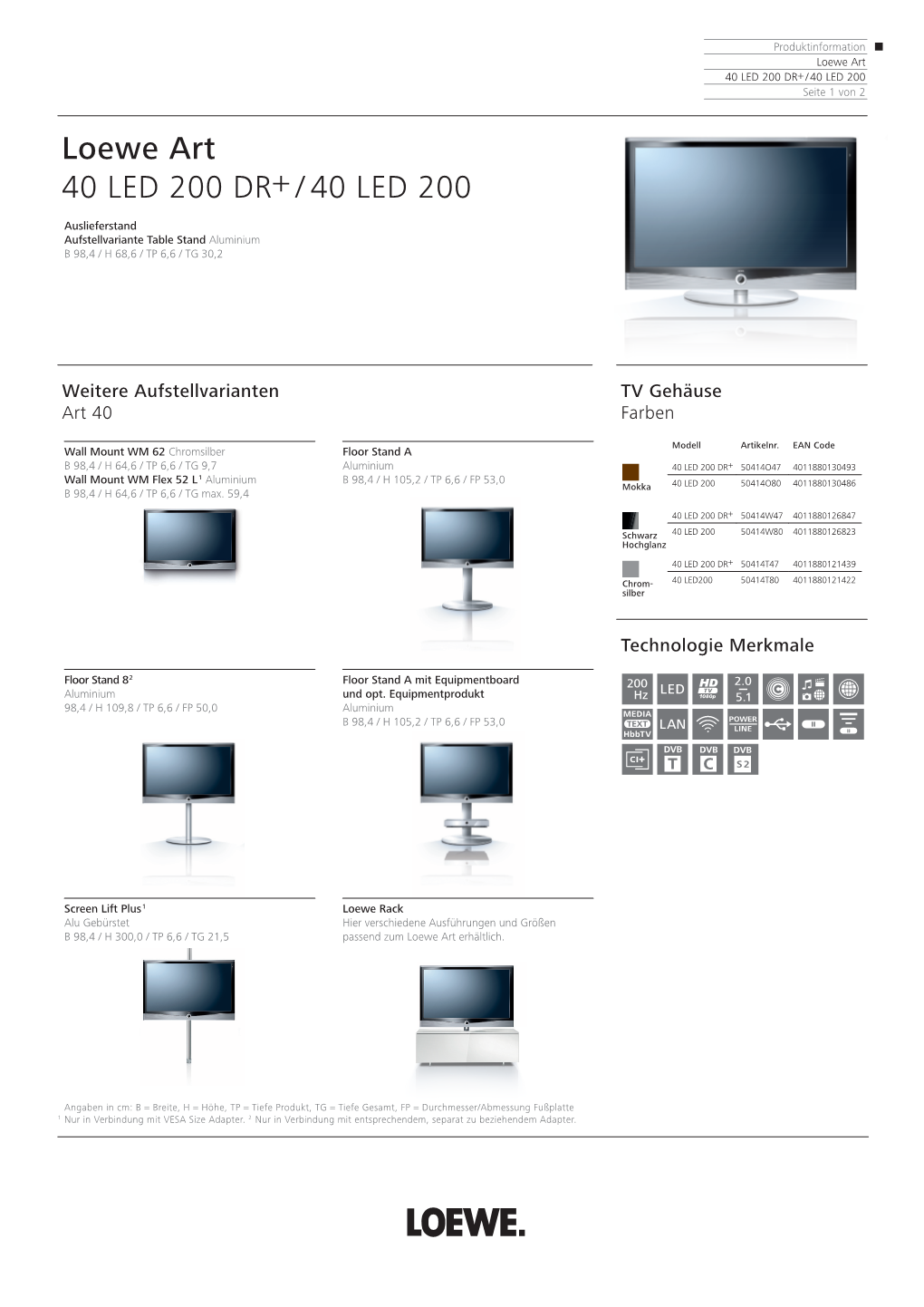 Loewe Art 40 LED 200 DR+ / 40 LED 200 Seite 1 Von 2