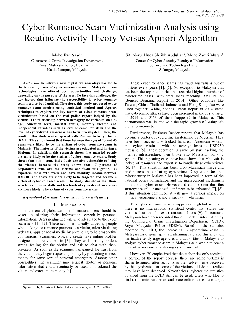 Cyber Romance Scam Victimization Analysis Using Routine Activity Theory Versus Apriori Algorithm