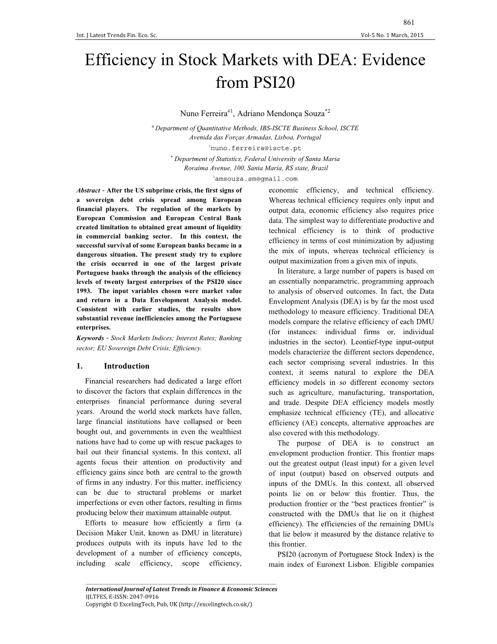 Efficiency in Stock Markets with DEA: Evidence from PSI20