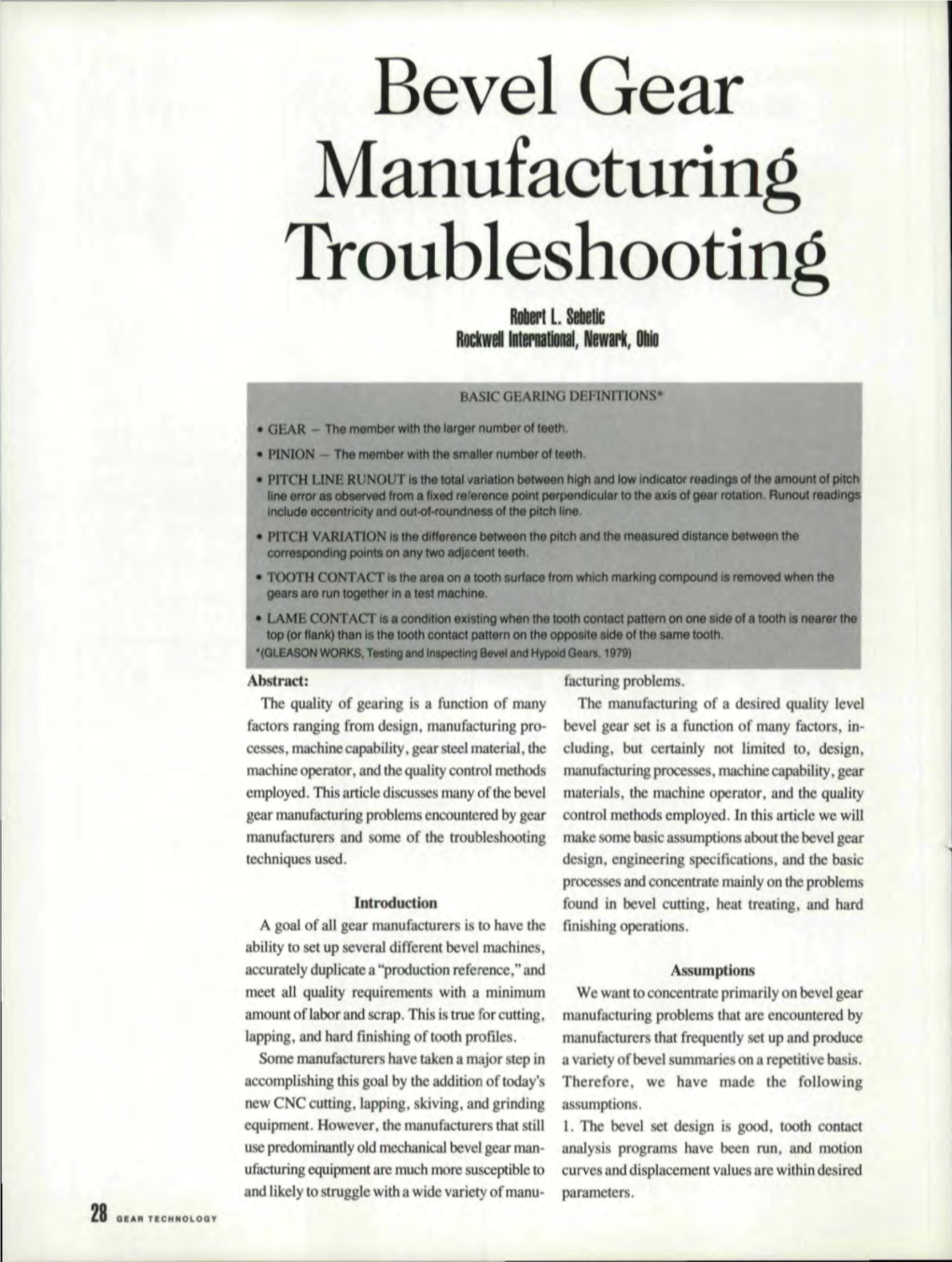 Bevel Gear Manufacturing Troubleshooting L., ~~~]Li: I ~ Iiil~~ J N IN'