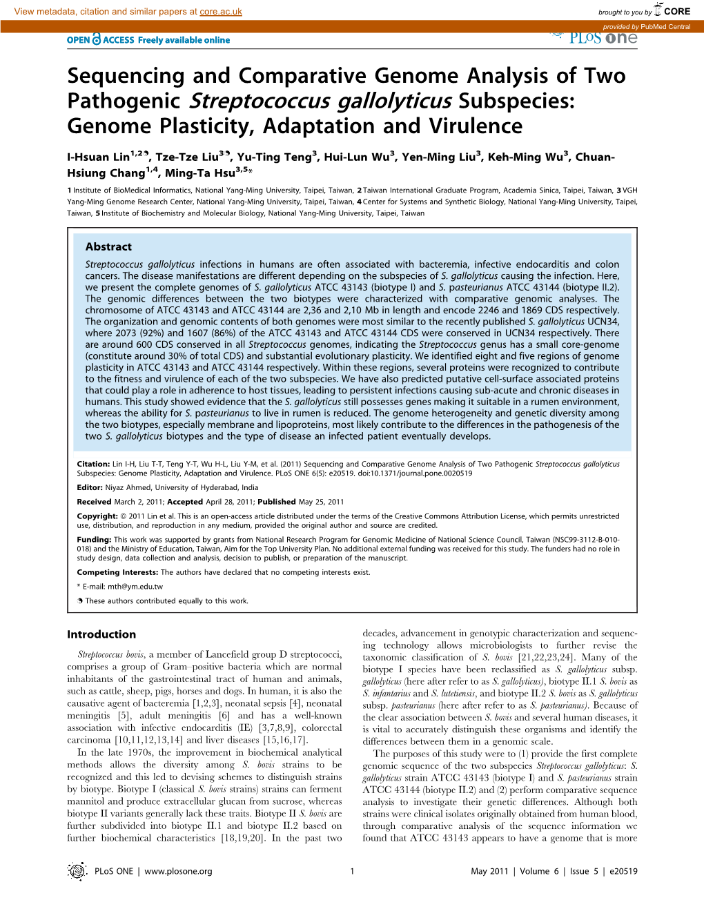 Pathogenic Streptococcus Gallolyticus Subspecies: Genome Plasticity, Adaptation and Virulence