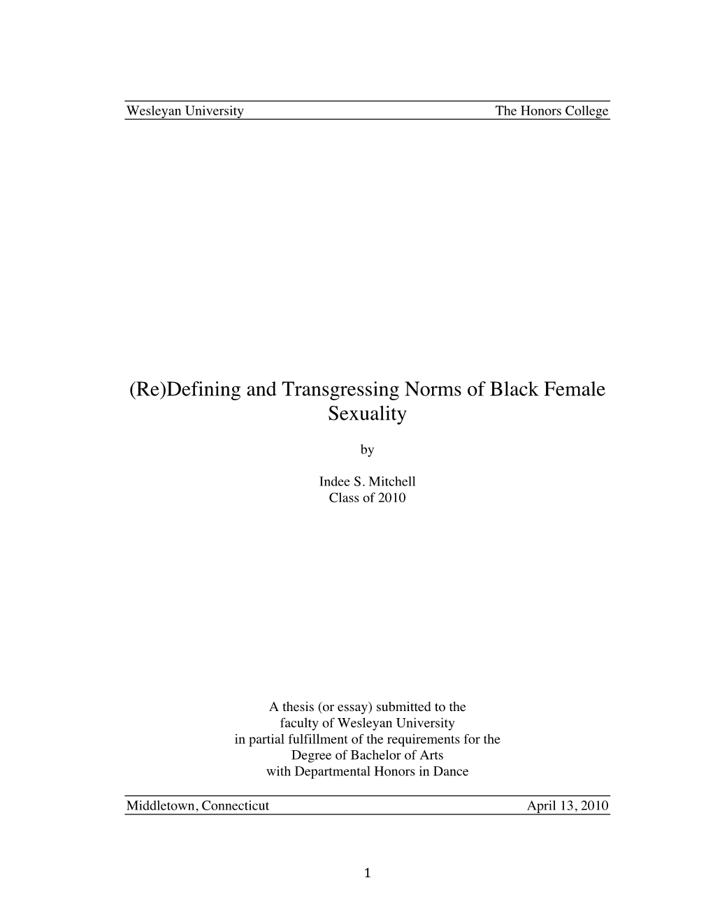 Defining and Transgressing Norms of Black Female Sexuality