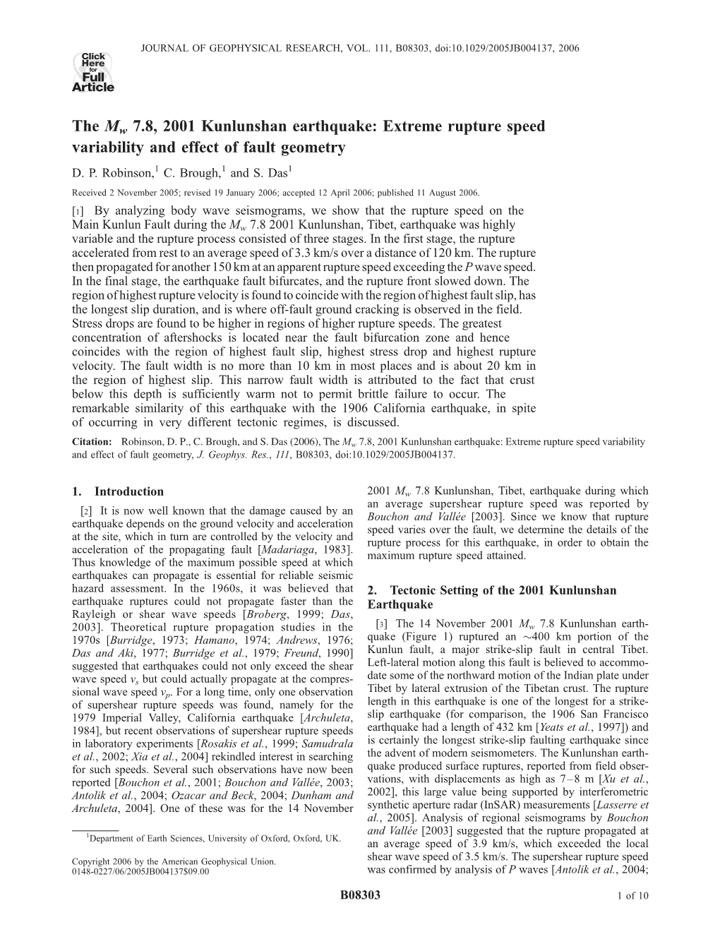 The Mw 7.8, 2001 Kunlunshan Earthquake: Extreme Rupture Speed Variability and Effect of Fault Geometry D