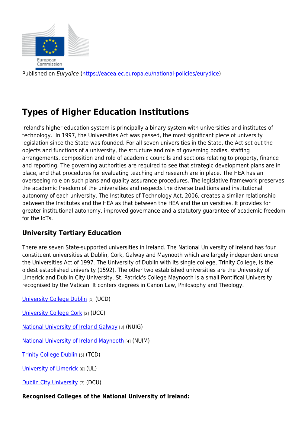 Types of Higher Education Institutions