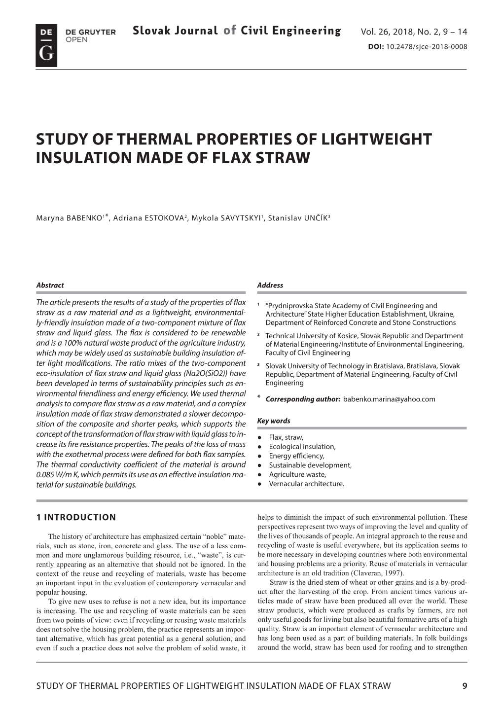 Study of Thermal Properties of Lightweight Insulation Made of Flax Straw