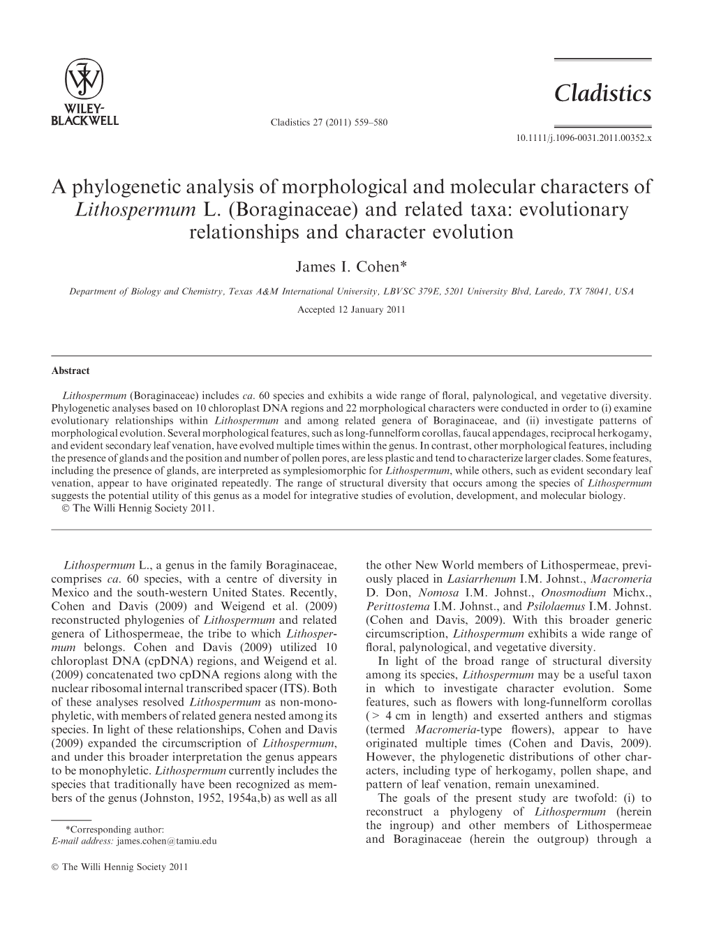 And Related Taxa: Evolutionary Relationships and Character Evolution