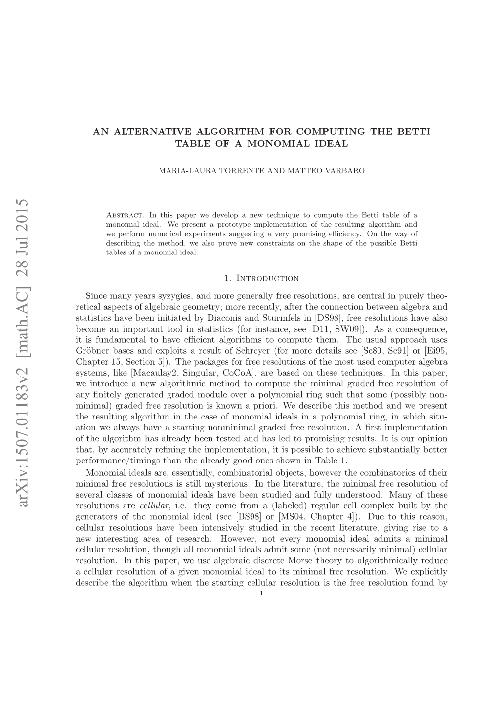 An Alternative Algorithm for Computing the Betti Table of a Monomial Ideal 3