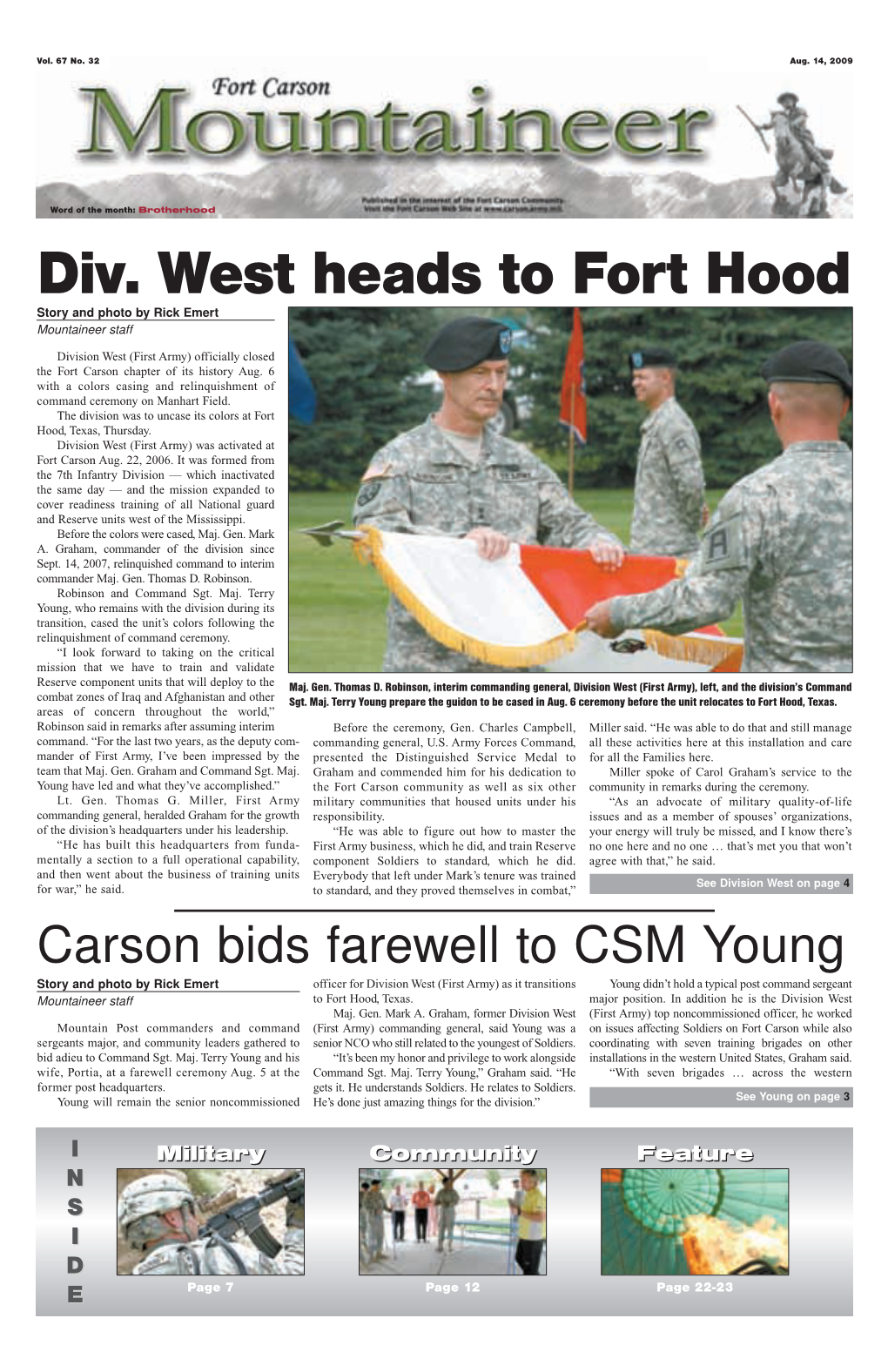 Div. West Heads to Fort Hood Story and Photo by Rick Emert Mountaineer Staff