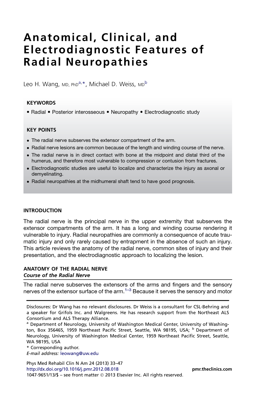 Anatomical, Clinical, and Electrodiagnostic Features of Radial Neuropathies