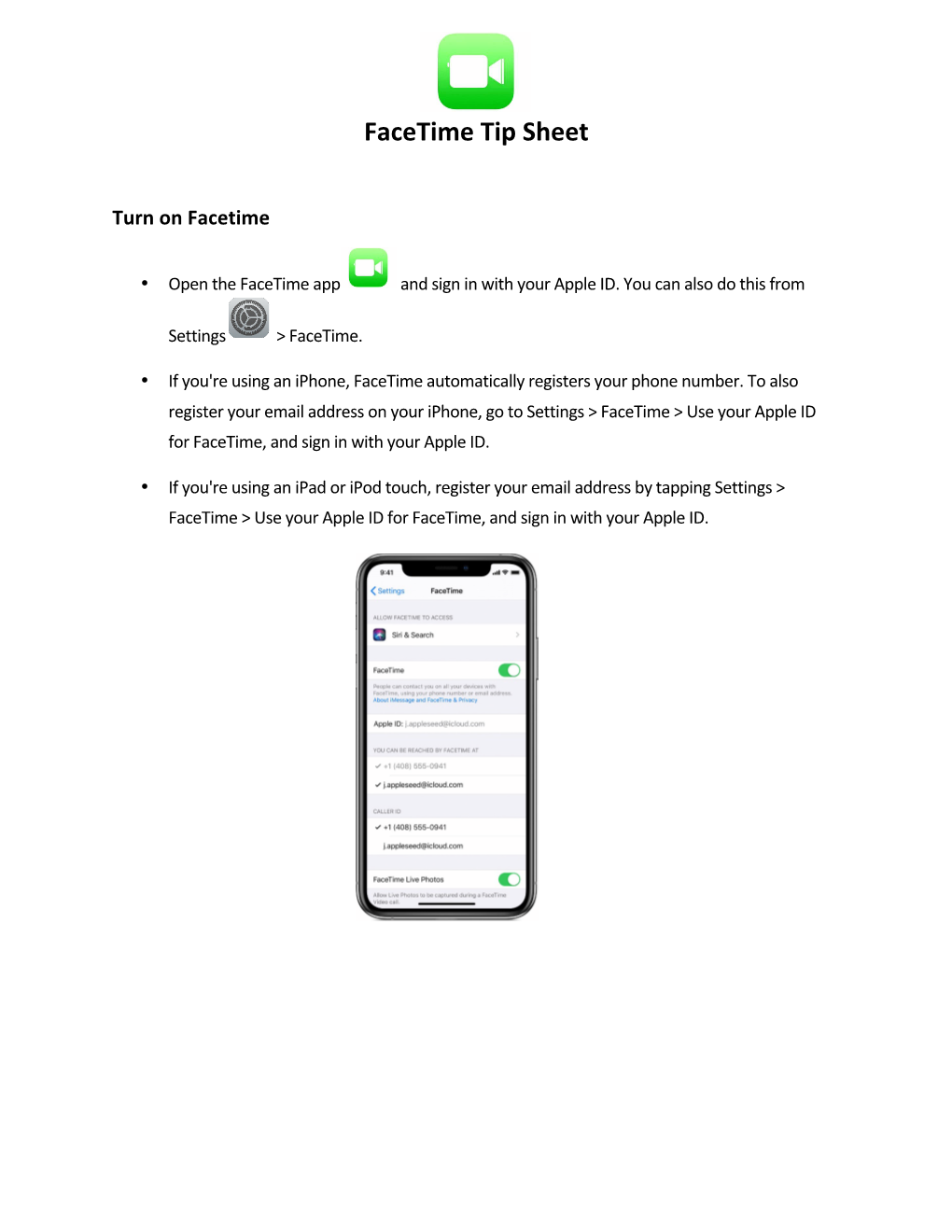 Facetime Tip Sheet