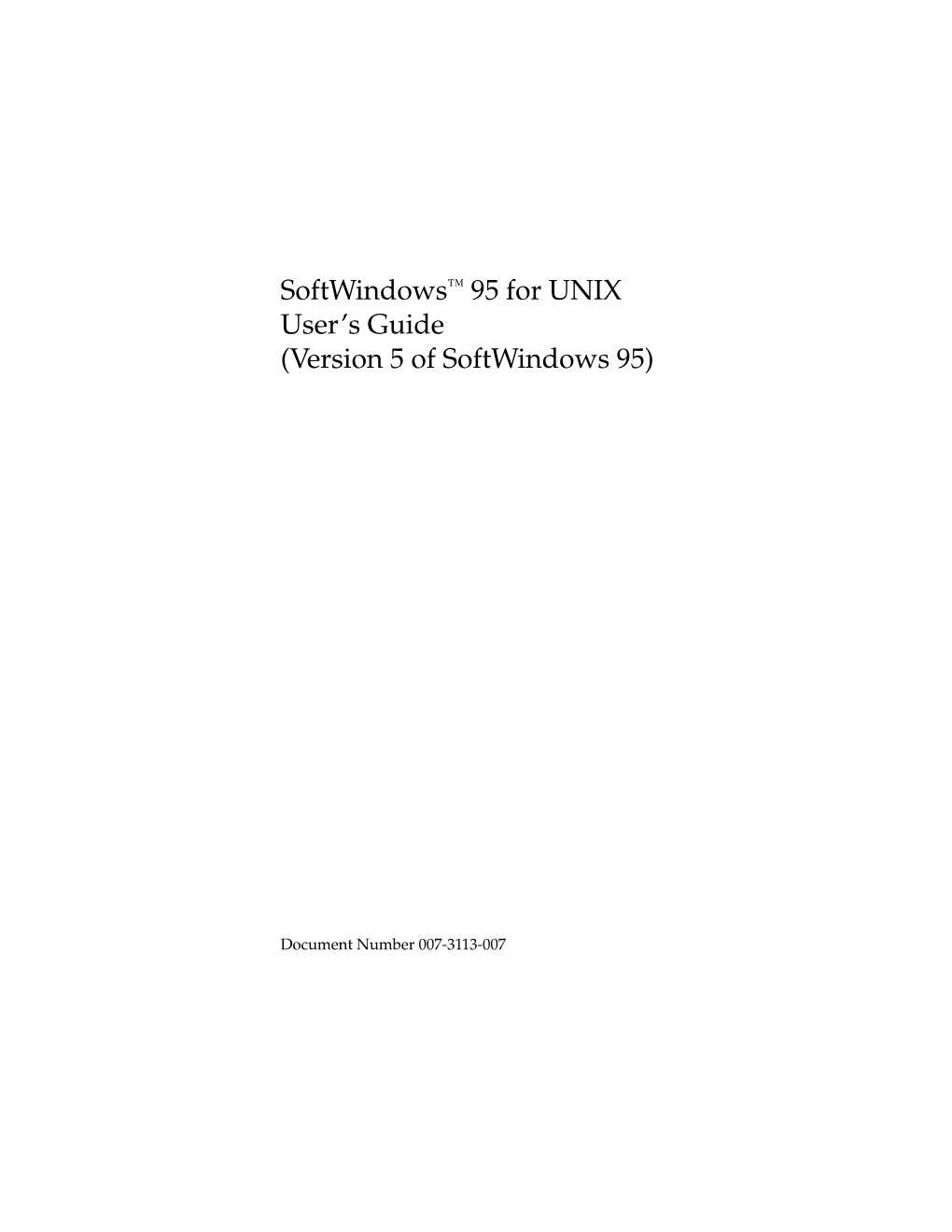 Softwindows™ 95 for UNIX User's Guide (Version 5 of Softwindows