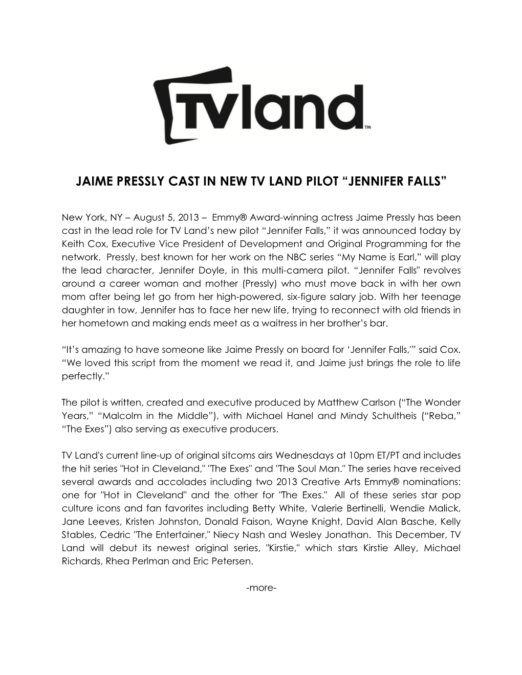 Jaime Pressly Cast in New Tv Land Pilot “Jennifer Falls”