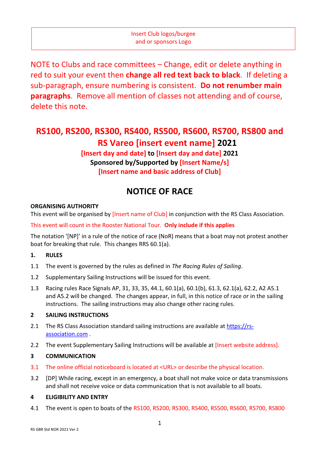 NOTICE of RACE Template