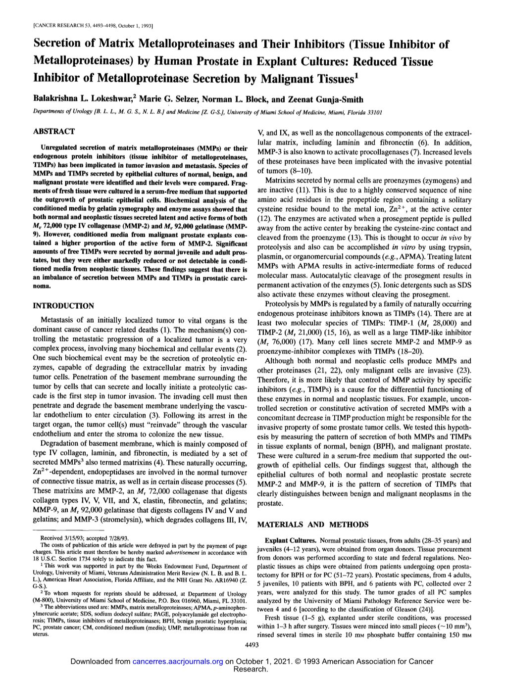 Secretion of Matrix Metalloproteinases and Their