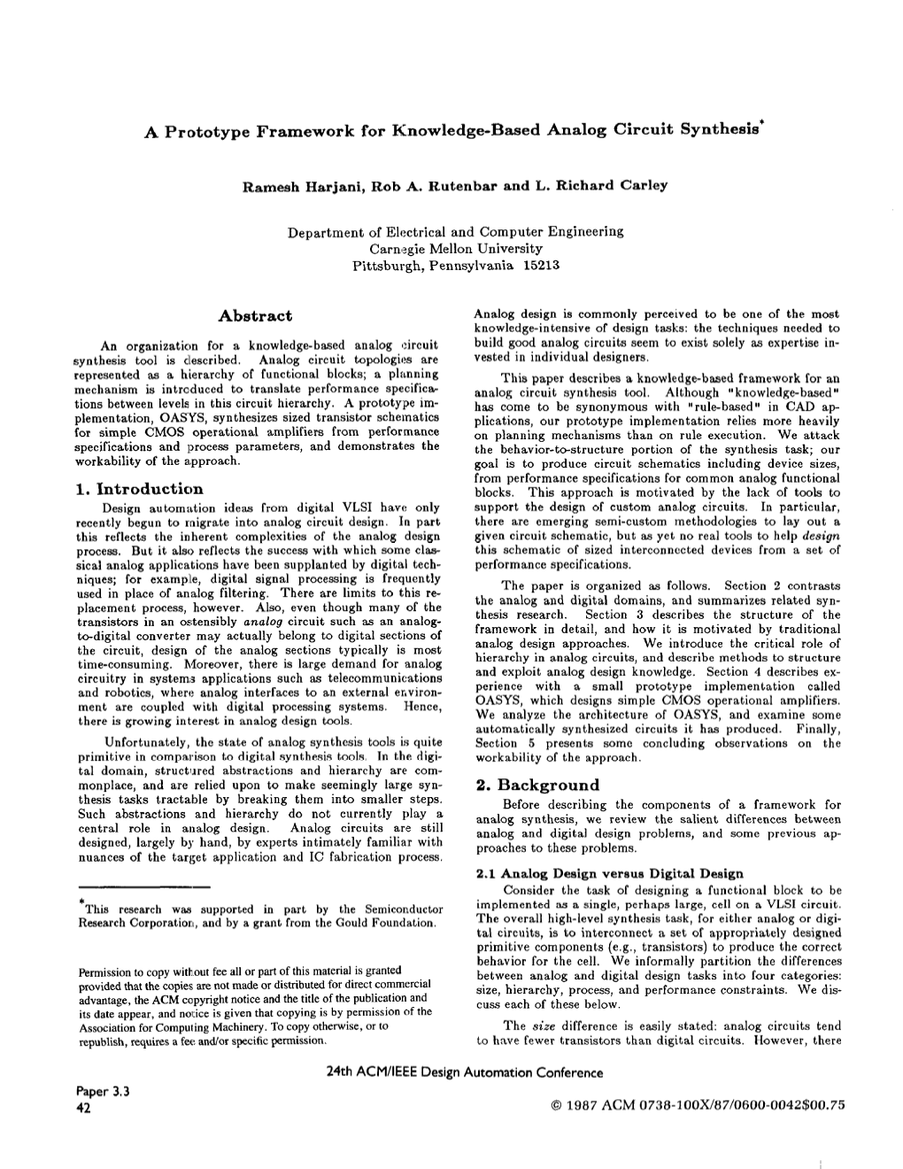 A Prototype Framework for Knowledge-Based Analog Circuit Synthesis* Abstract 1. Introduction 2. Background