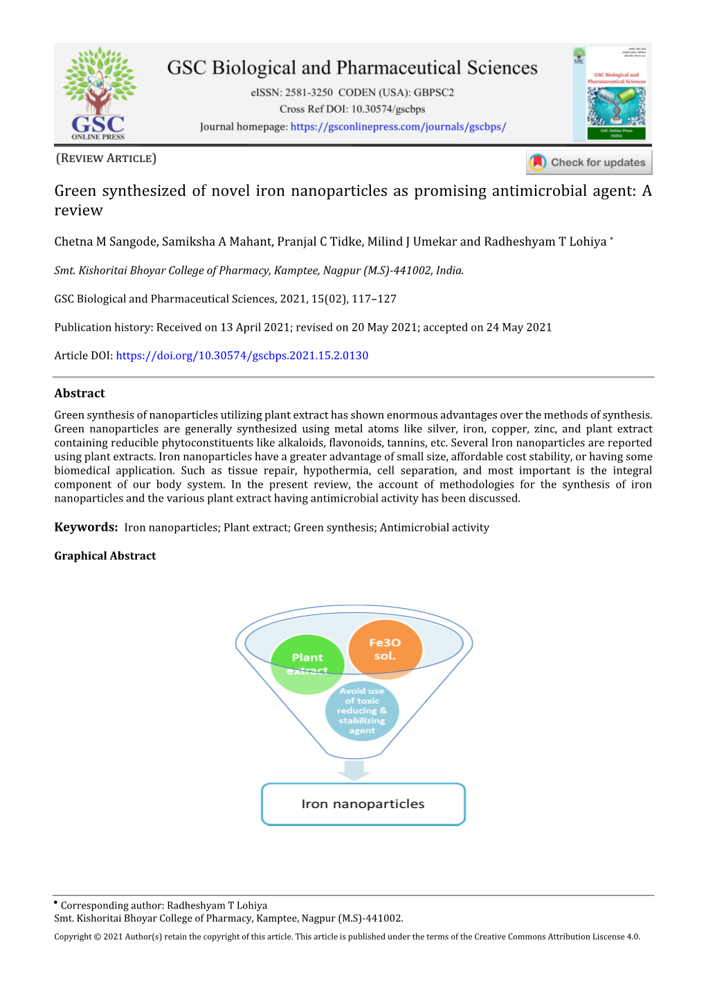 Green Synthesized of Novel Iron Nanoparticles As Promising Antimicrobial Agent: a Review