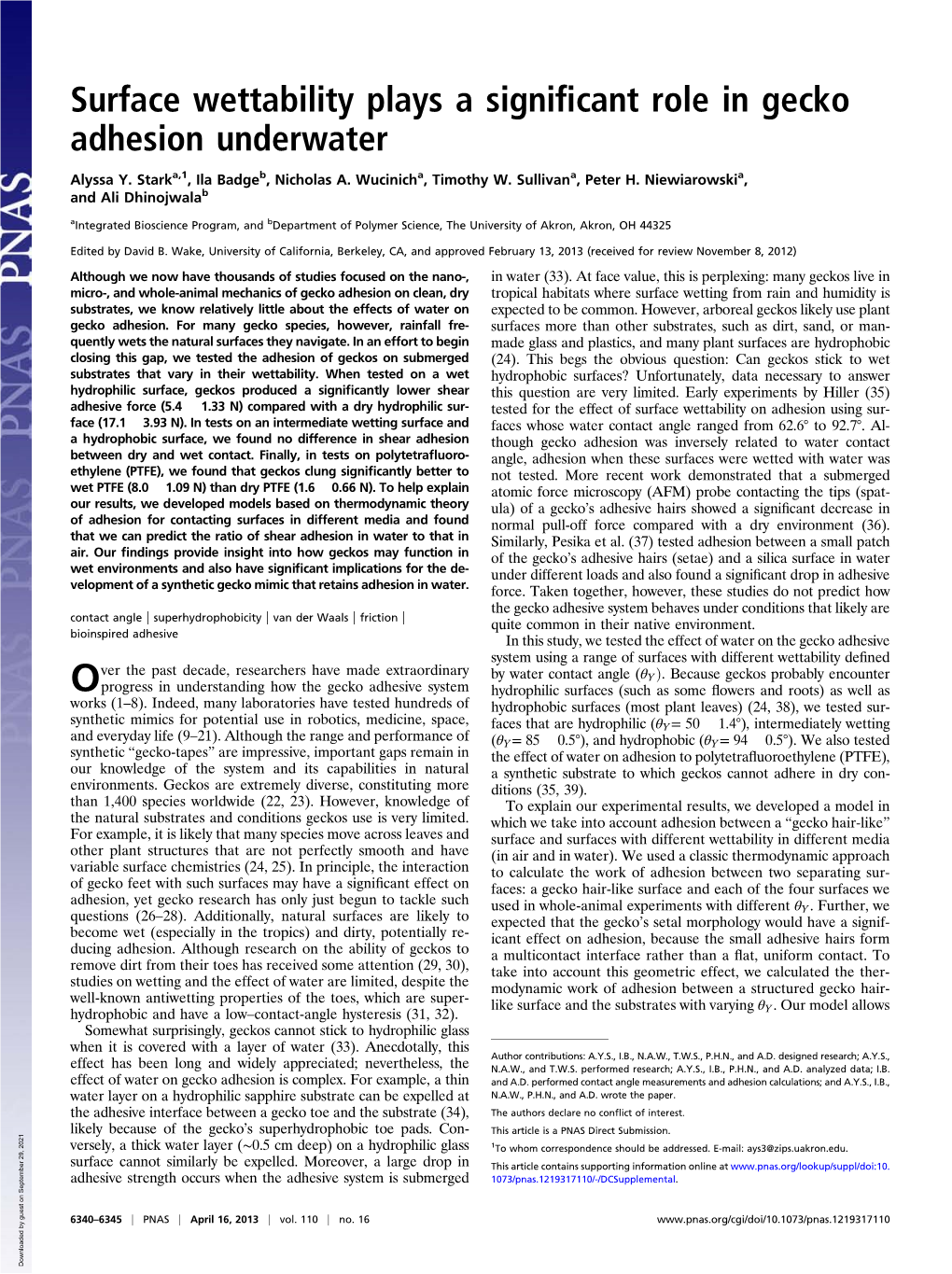 Surface Wettability Plays a Significant Role in Gecko Adhesion Underwater