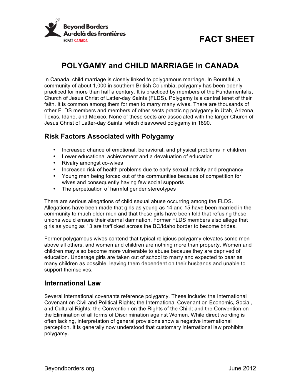 POLYGAMY and CHILD MARRIAGE in CANADA