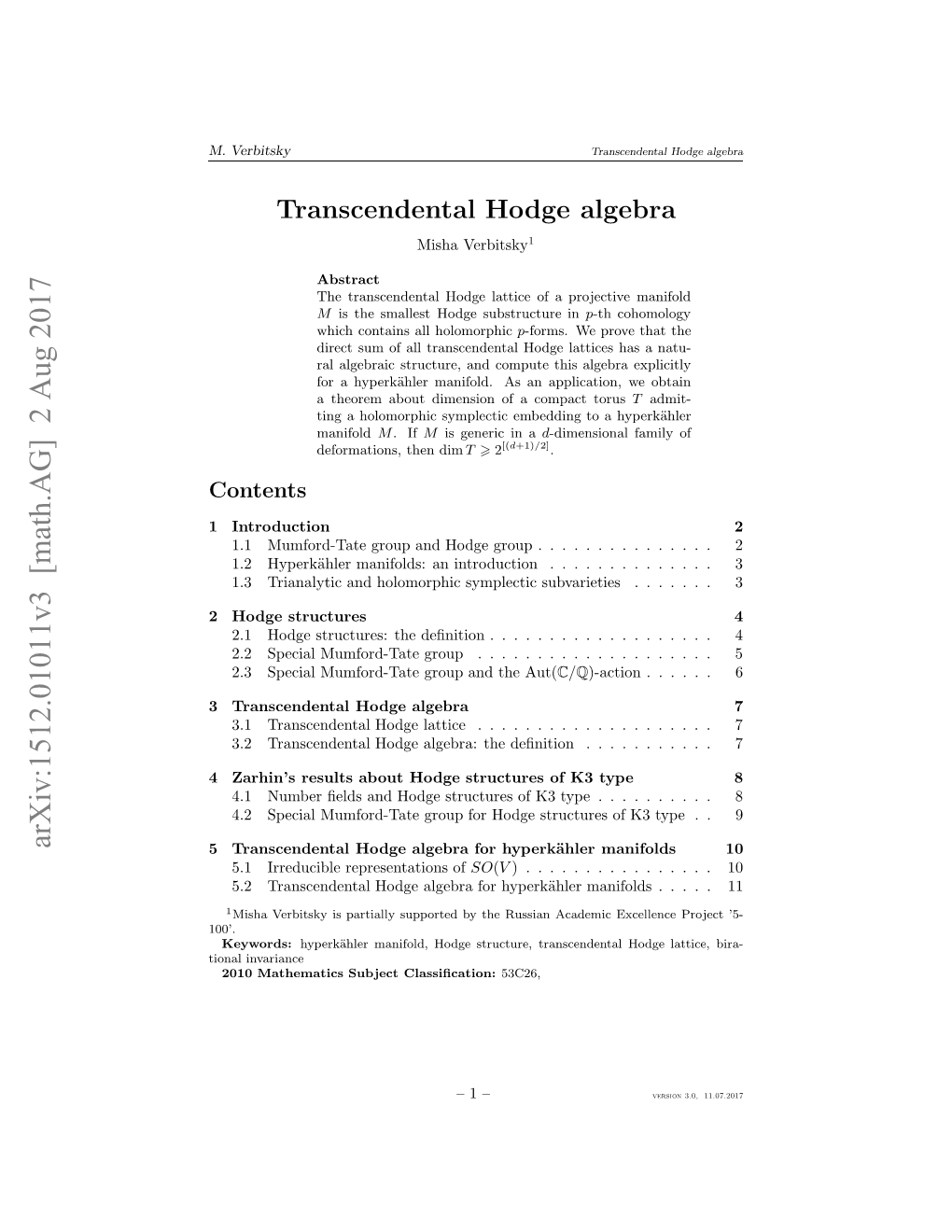 Transcendental Hodge Algebra