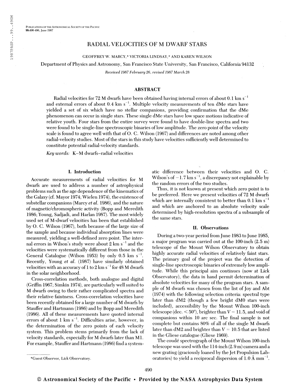 Publications Ofthe Astronomical Society Ofthe Pacific 99:490-496, June 1987