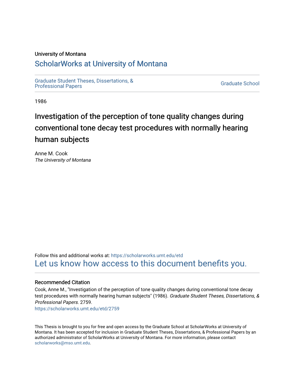 Investigation of the Perception of Tone Quality Changes During Conventional Tone Decay Test Procedures with Normally Hearing Human Subjects