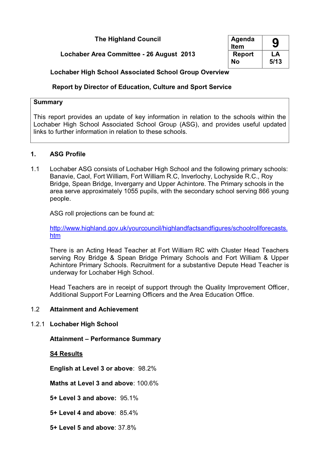 Lochaber High School Associated School Group Overview