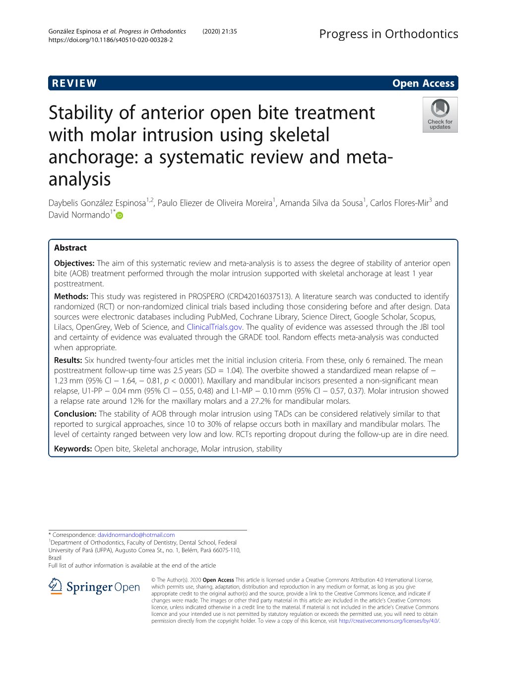 Stability of Anterior Open Bite Treatment with Molar Intrusion Using Skeletal