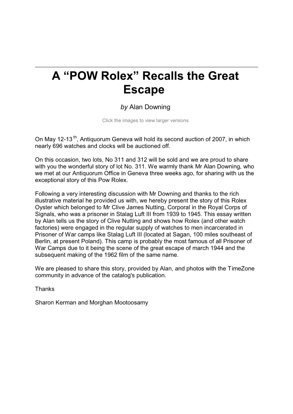 A “POW Rolex” Recalls the Great