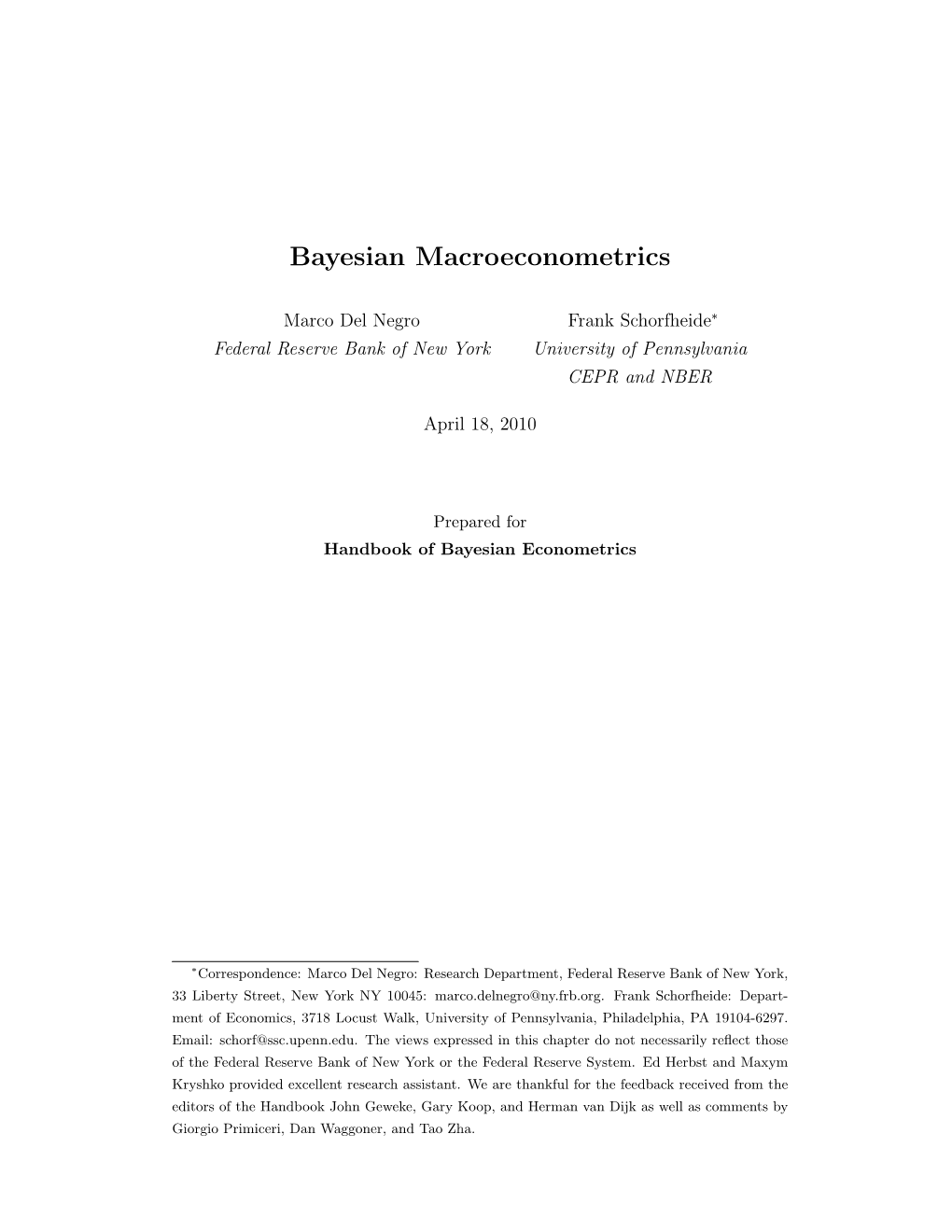 Bayesian Macroeconometrics