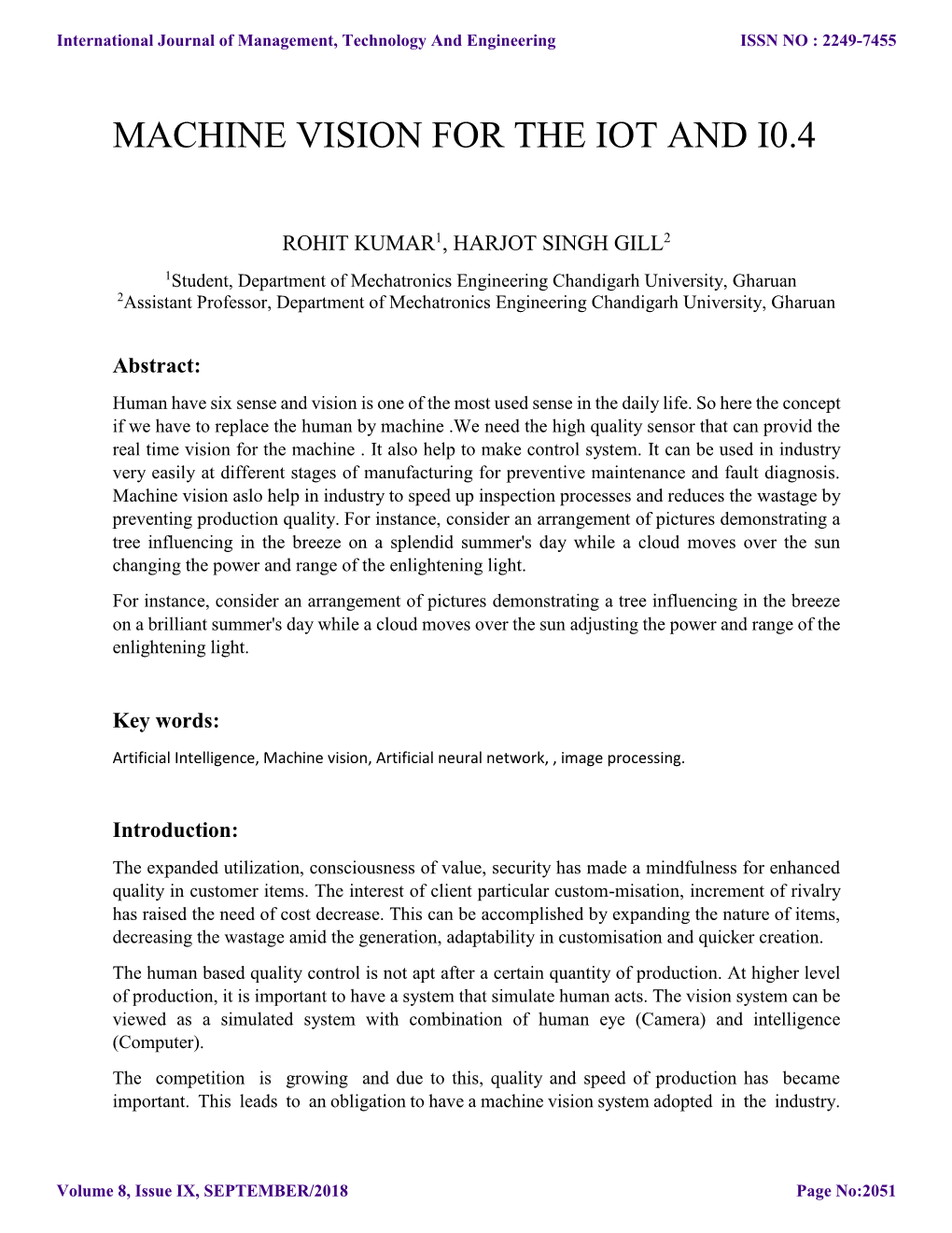 Machine Vision for the Iot and I0.4