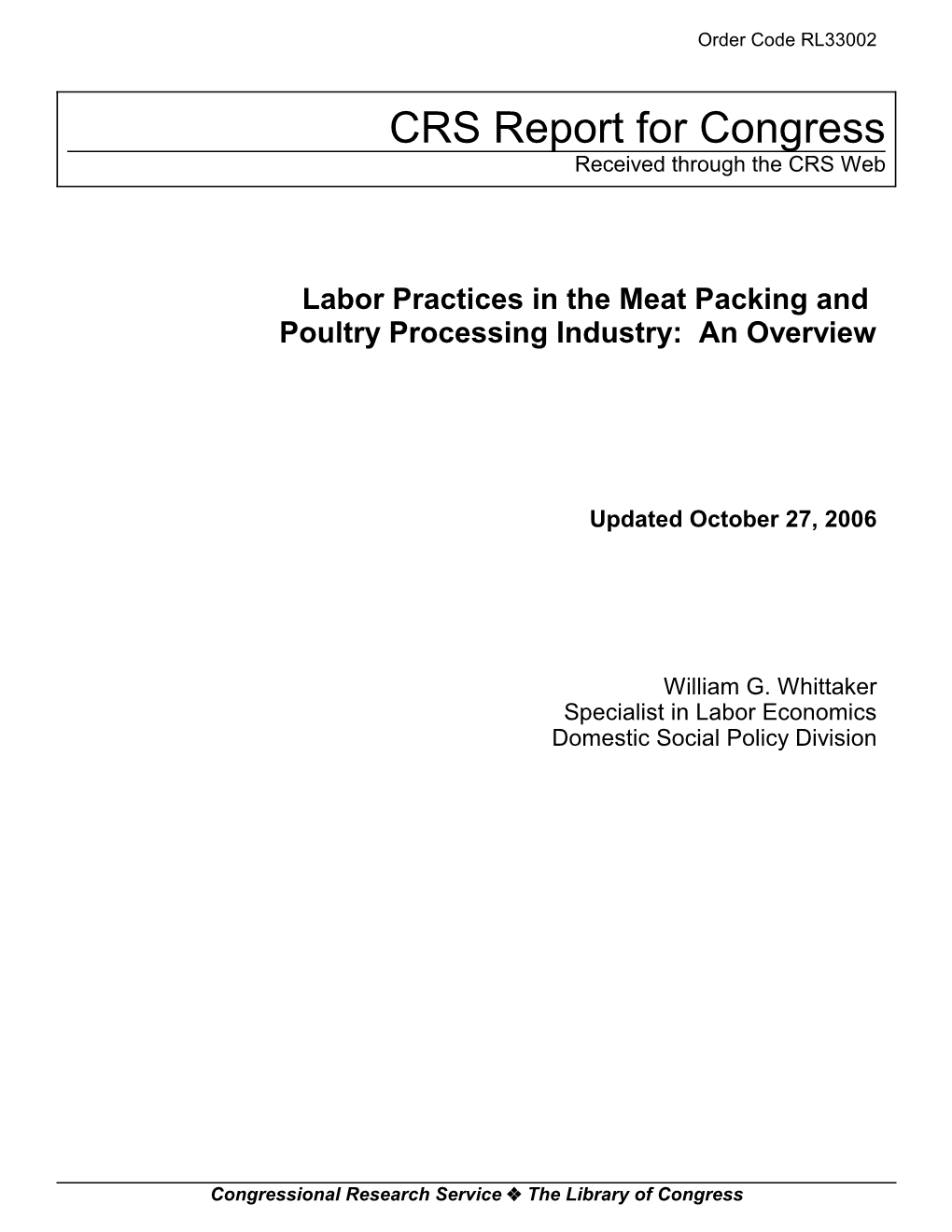 Labor Practices in the Meat Packing and Poultry Processing Industry: an Overview