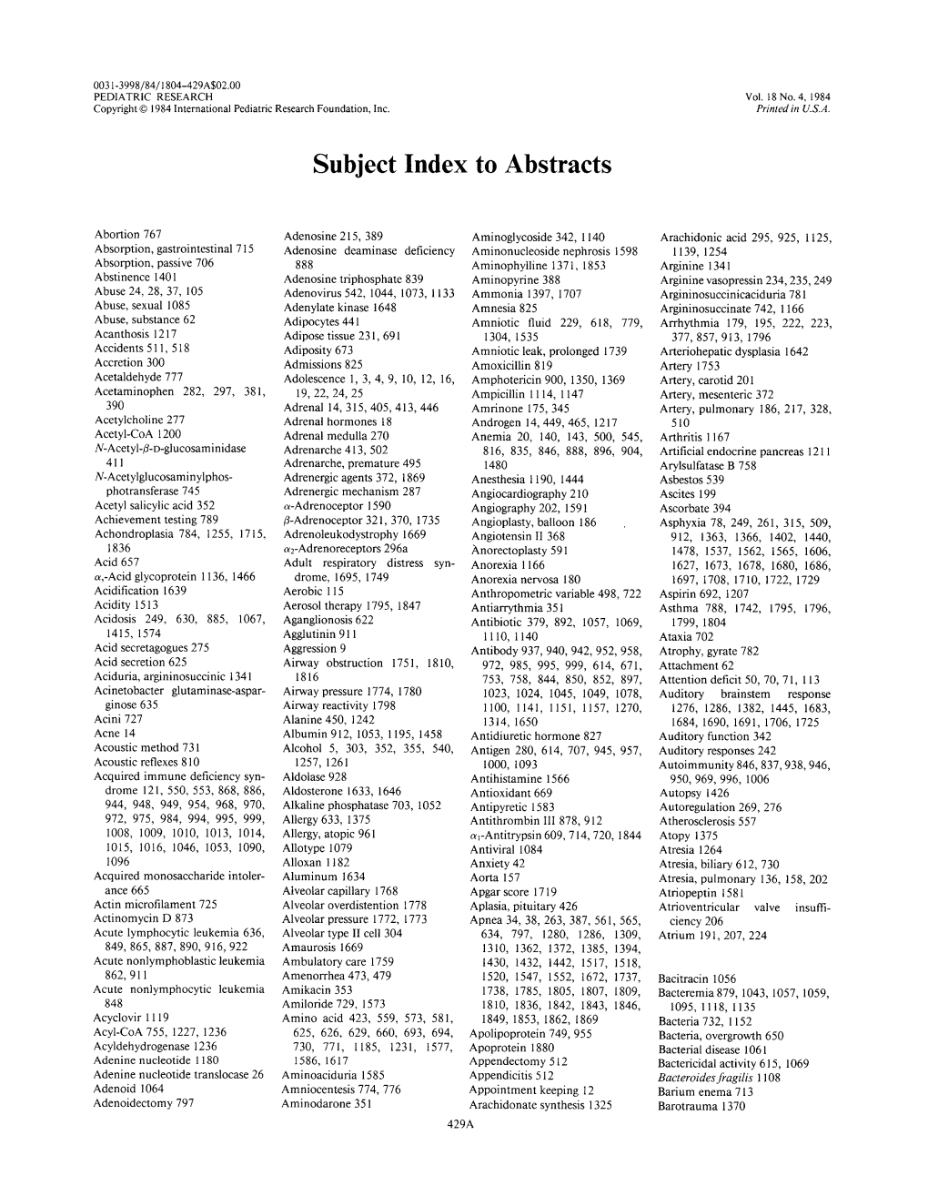 Subject Index to Abstracts