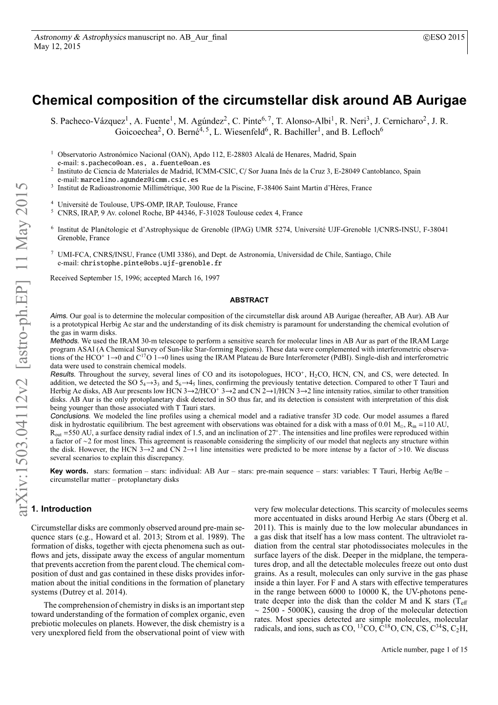 Chemical-Composition-Of-The-Circumstellar-Disk-Around-AB-Aurigae.Pdf (1.034Mb)