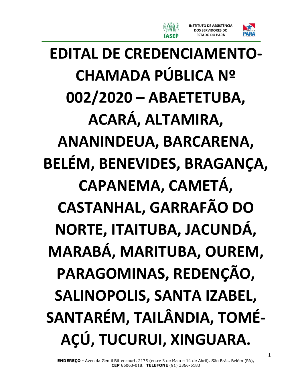 Edital De Credenciamento- Chamada Pública Nº 002/2020