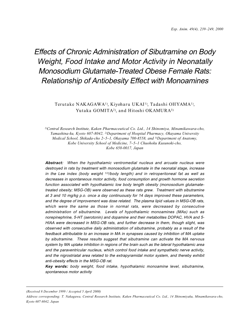 Effects of Chronic Administration of Sibutramine on Body Weight, Food