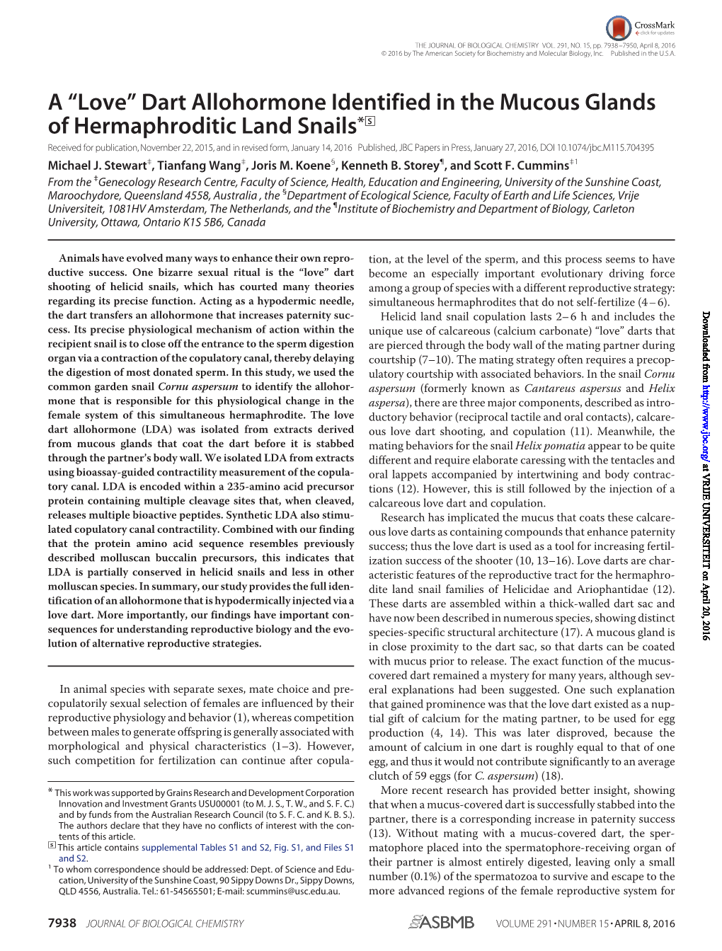 A “Love” Dart Allohormone Identified in the Mucous Glands of Hermaphroditic Land Snails