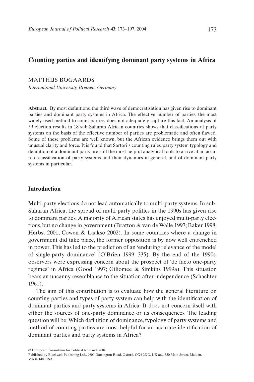 Counting Parties and Identifying Dominant Party Systems in Africa