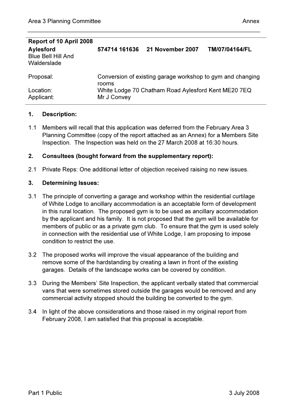 Area 3 Planning Committee Annex Part 1 Public 3 July 2008 Report Of