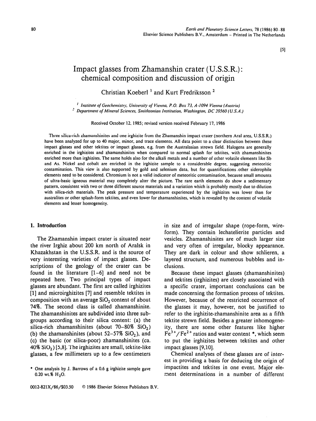 Impact Glasses from Zhamanshin Crater (USSR)