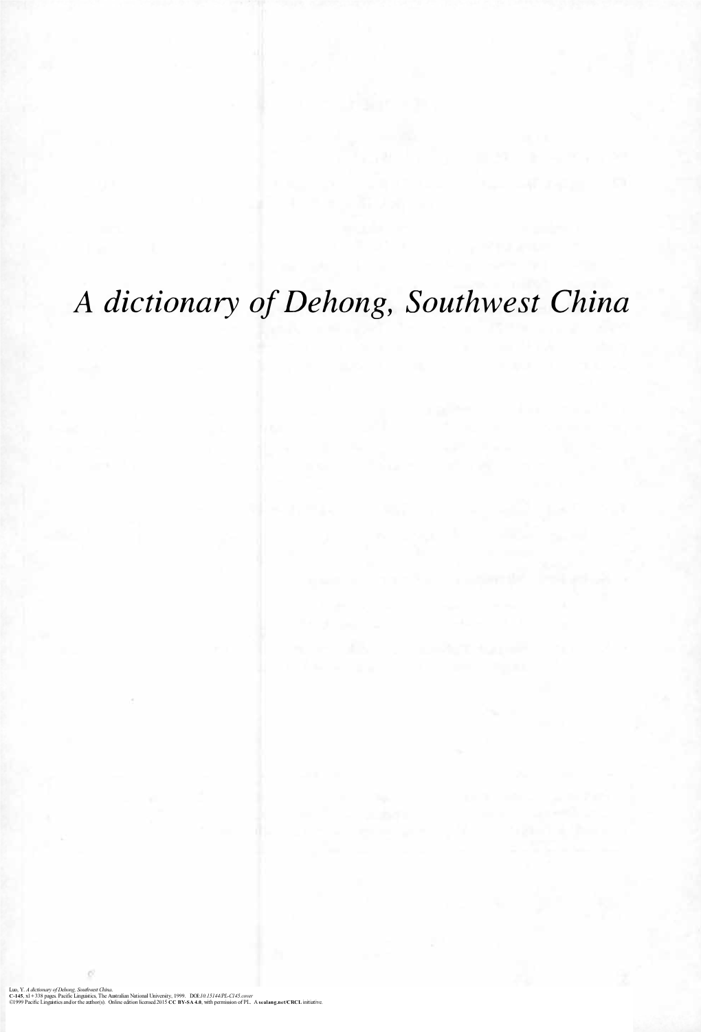A Dictionary of Dehong, Southwest China