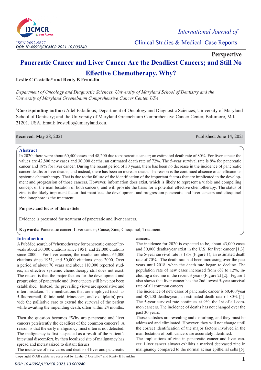 Pancreatic Cancer and Liver Cancer Are the Deadliest Cancers; and Still No Effective Chemotherapy